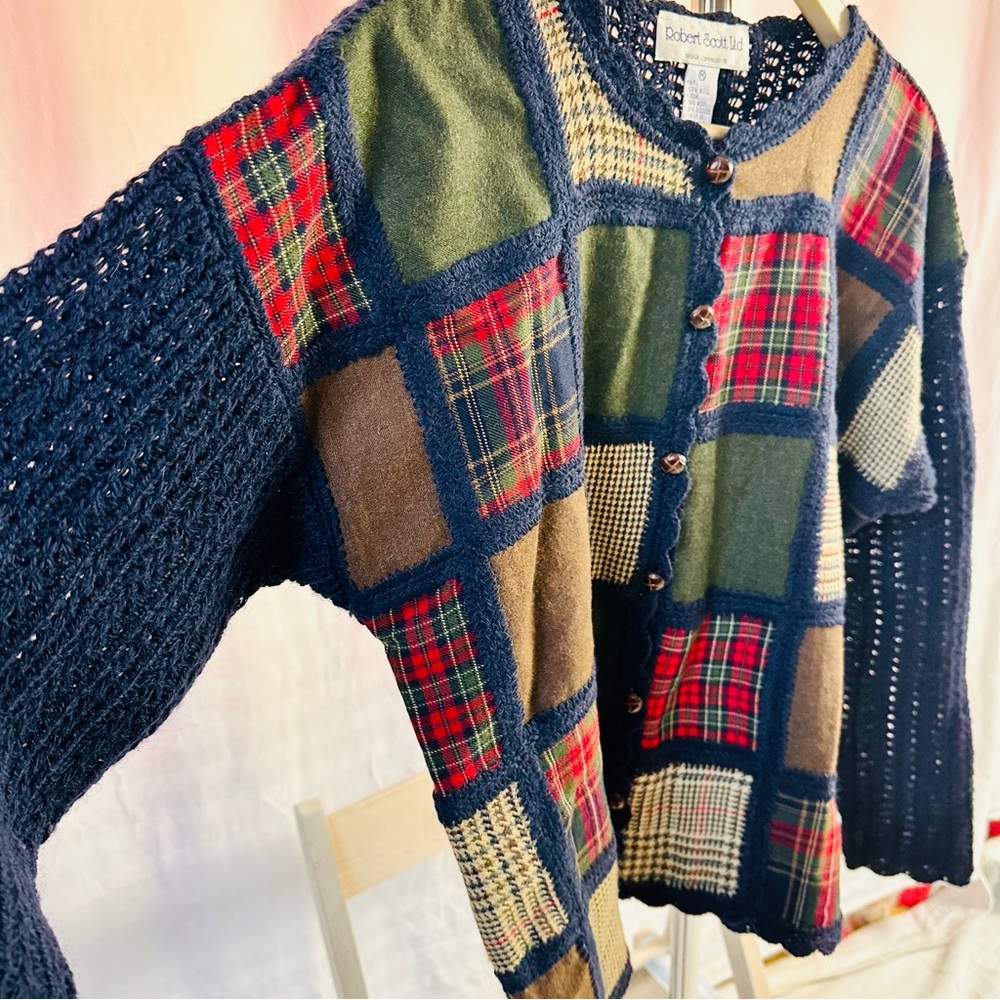 Vintage Robert Scott Wool Patchwork Cardigan Swea… - image 4